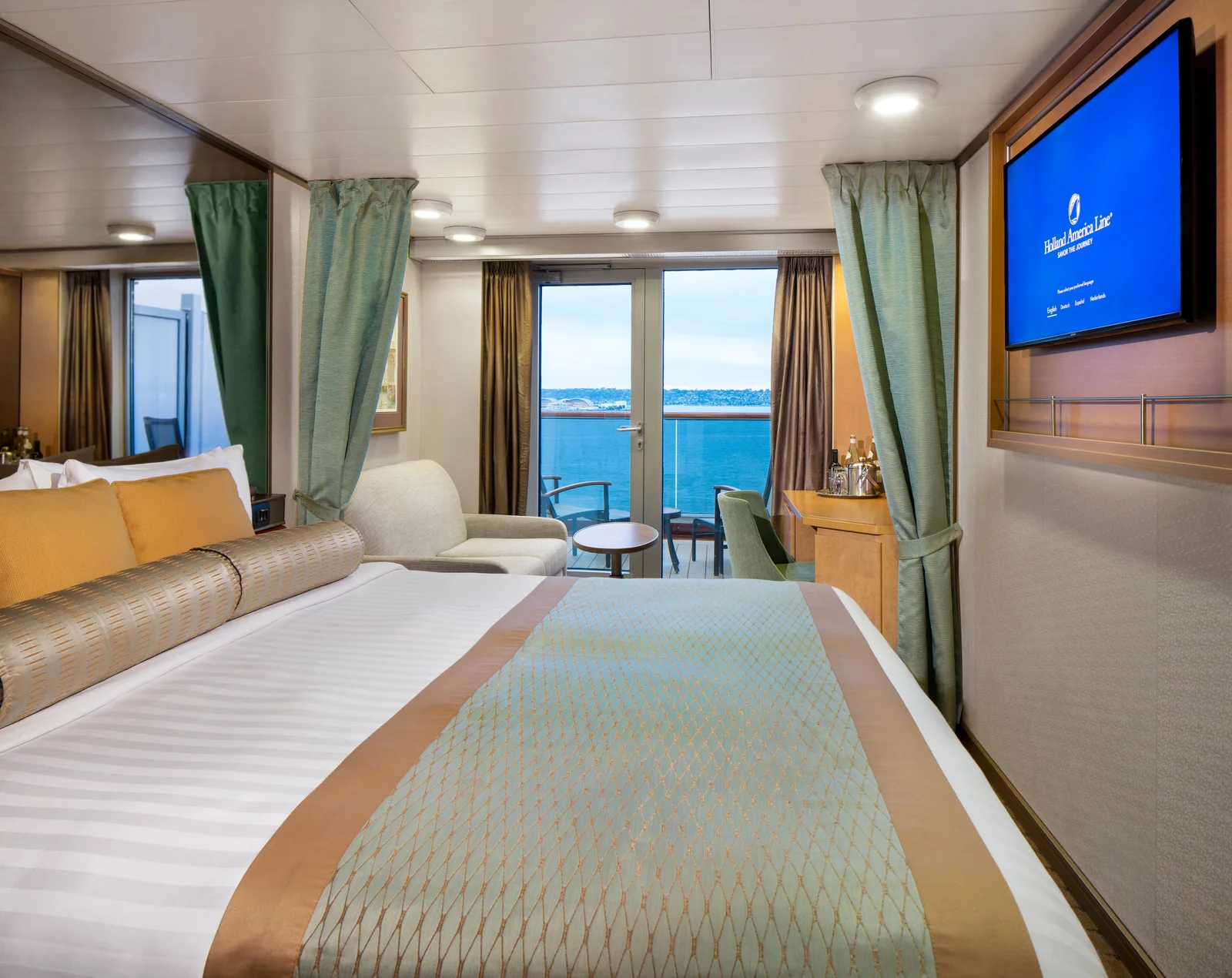 Holland America verandah stateroom with private balcony and open ocean view
